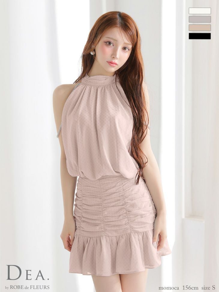 キャバドレス DEA. ROBE de FLEURS ディア ローブドフルール シフォン セットアップ ホルターネック ドット柄 シンプル フレアミニドレス