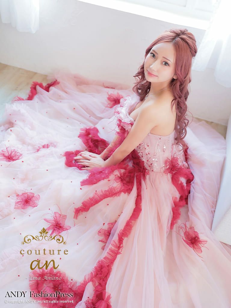 couture an/クチュール アン】シフォン ベアトップ フラワー ドット柄 