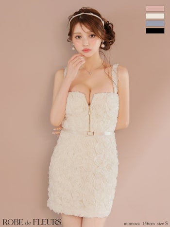 キャバドレス ROBEdeFLEURS ローブドフルール ローズレース サテン ノースリーブ ジップデザイン ガーリー タイトミニドレス