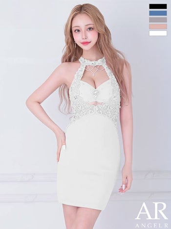 キャバドレス Angel R エンジェルアール ビジュー セクシー フラワーレース ホルターネック パール タイトミニドレス