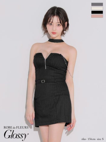 キャバドレス　Glossy ROBE de FLEURS グロッシー ローブドフルール ジップデザイン チェーン セットアップ チョーカー風 セクシー タイトミニドレス