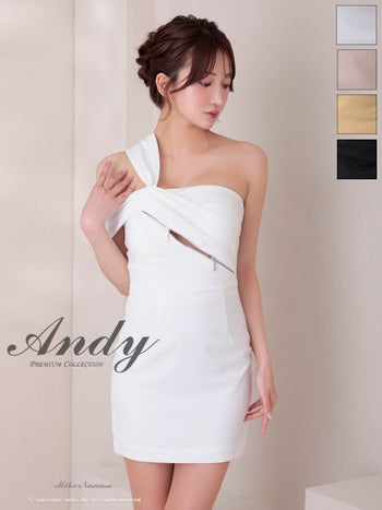キャバドレス Andy アンディ ジップデザイン ワンショルダー ワンカラー アシンメトリー タイトミニドレス