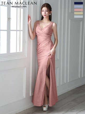 キャバドレス JEANMACLEAN ジャンマクレーン スリット クロスデザイン ワンカラー ノースリーブ タイトロングドレス