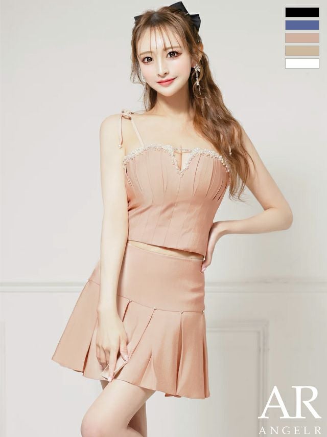 キャバドレス Angel R エンジェルアール セットアップ キャミソール プリーツ ベア バストタック ガーリー フレアミニドレス