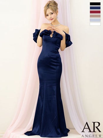 キャバドレス Angel R エンジェルアール エレガント フロントビジュー オフショルダー バストカット フリル ワンカラー マーメイドロングドレス