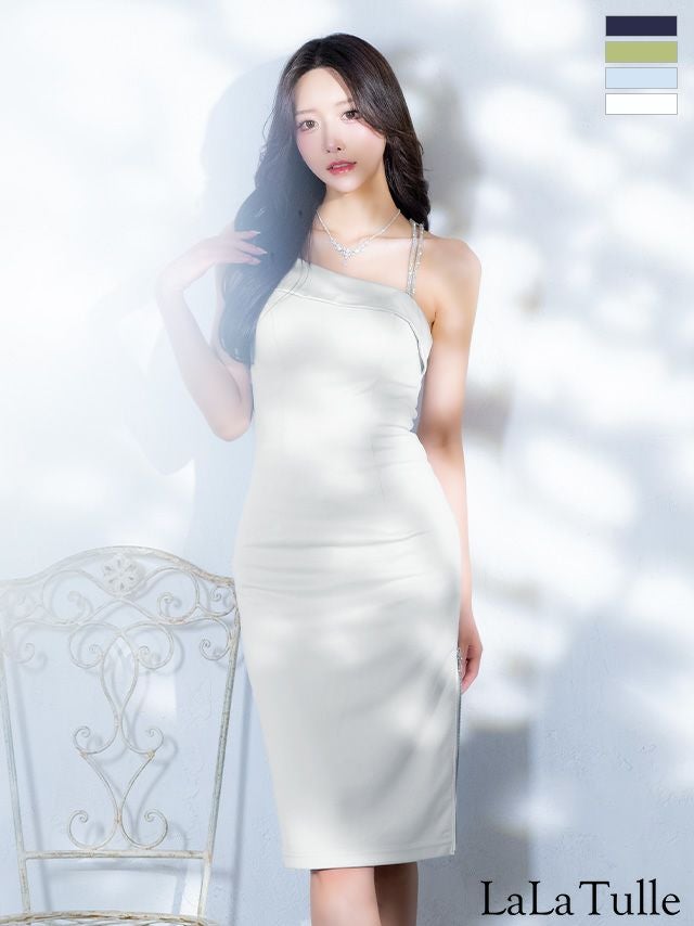 キャバドレス Veautt ヴュート アシンメトリー サテン ジップデザイン キャミソール セクシー 膝丈ドレス