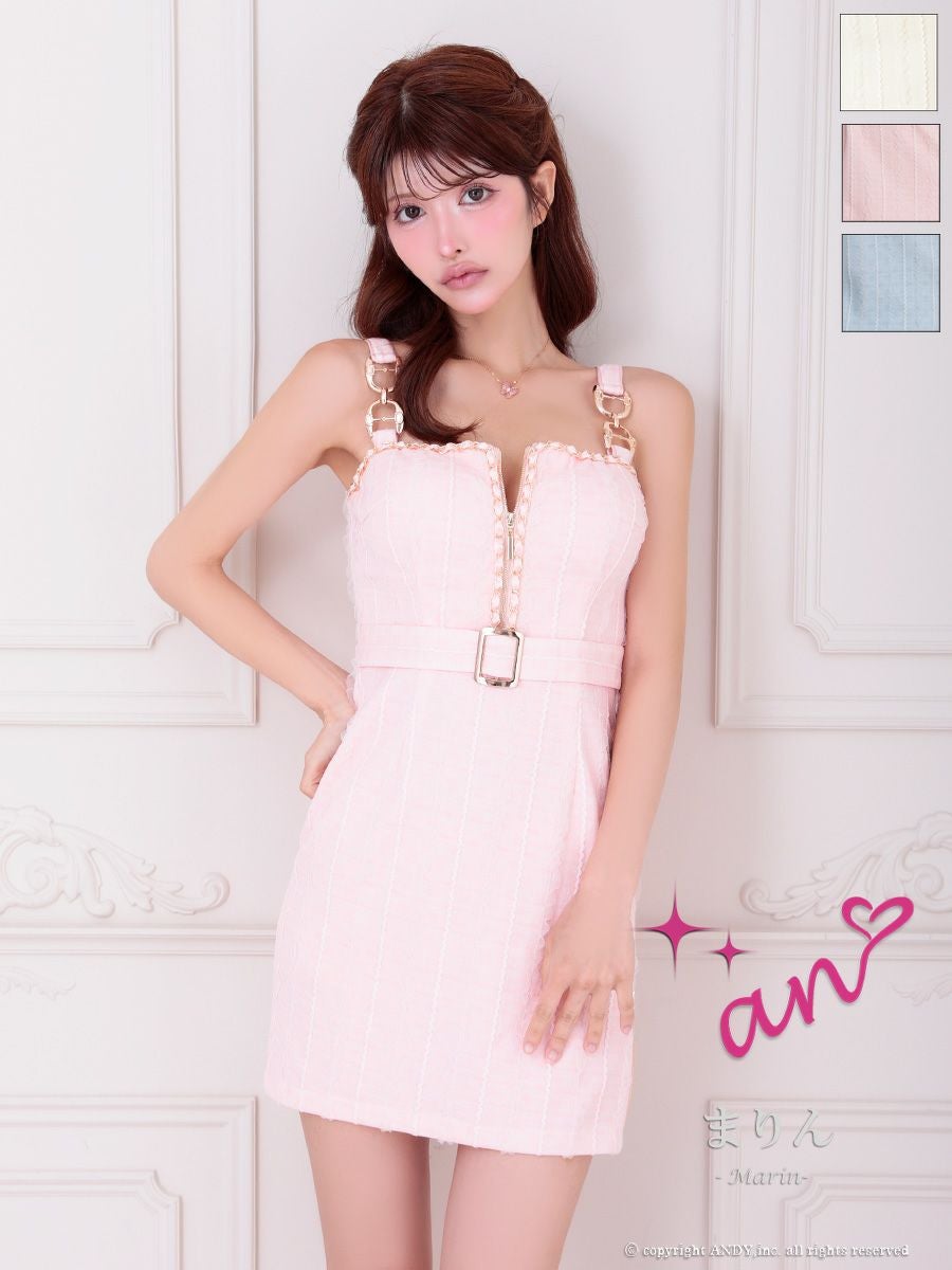 キャバドレス an アン ベルト チェーン ジップデザイン スリット ノースリーブ タイトミニドレス