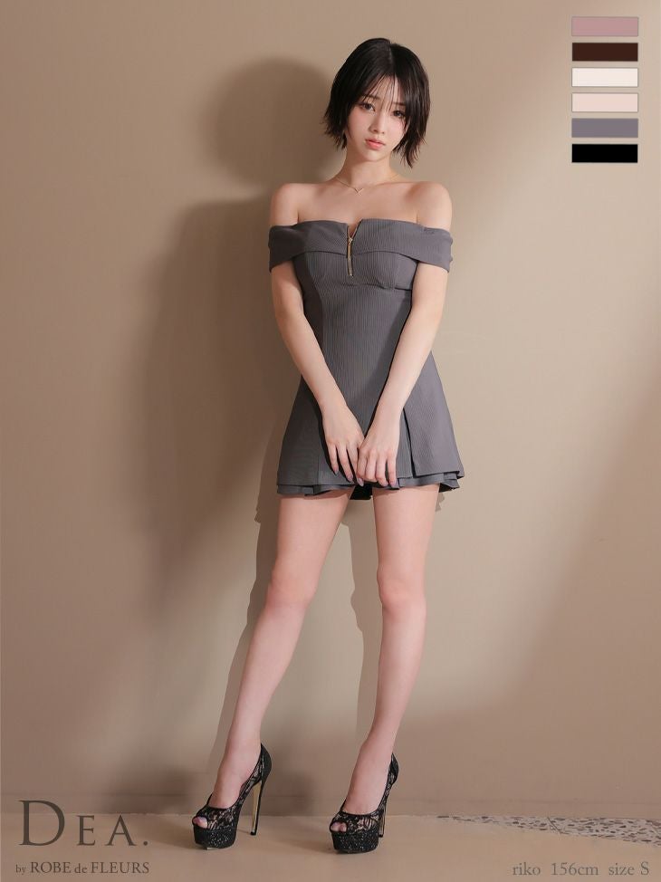 キャバドレス DEA.by ROBE de FLEURS ディア ジップデザイン セットアップ シンプル オフショルダー フレアミニドレス