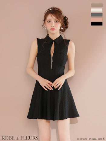 キャバドレス ROBEdeFLEURS ローブドフルール ジップデザイン シンプル 襟付き ノースリーブ ラメ フレアミニドレス