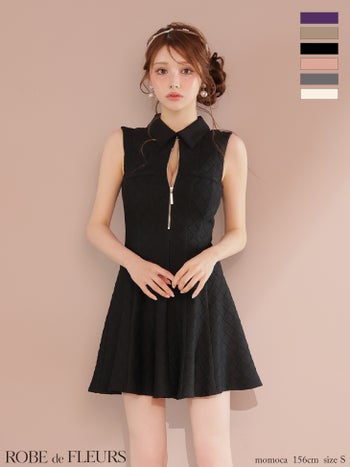 キャバドレス ROBEdeFLEURS ローブドフルール ジップデザイン シンプル 襟付き ノースリーブ ラメ フレアミニドレス