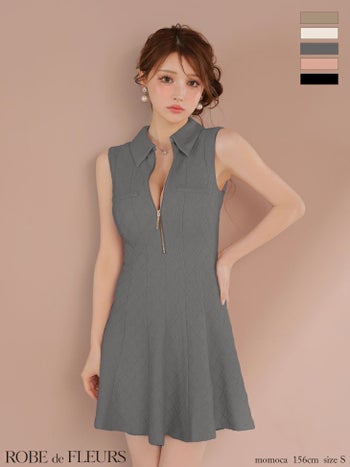 キャバドレス ROBEdeFLEURS ローブドフルール ノースリーブ ジップデザイン ラメ 襟付き シンプル フレアミニドレス