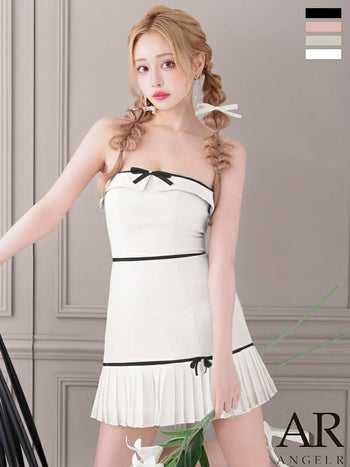 キャバドレス Angel R エンジェルアール キャミソール リボン プリーツ バイカラー ガーリー フレアミニドレス