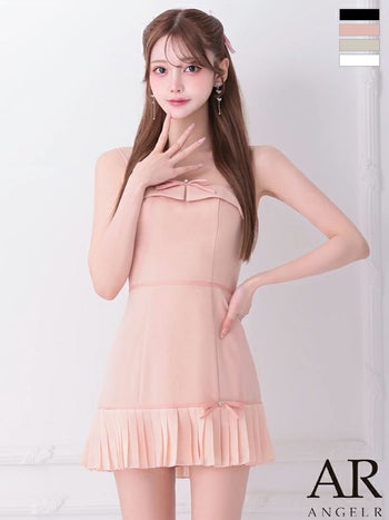 キャバドレス Angel R エンジェルアール バイカラー ガーリー キャミソール リボン プリーツ ガーリー フレアミニドレス