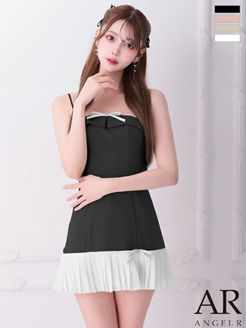 キャバドレス Angel R エンジェルアール リボン プリーツ キャミソール バイカラー ガーリー フレアミニドレス