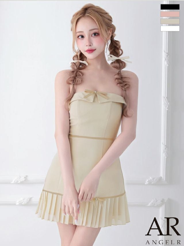 キャバドレス Angel R エンジェルアール キャミソール ガーリー リボン バイカラー プリーツ フレアミニドレス