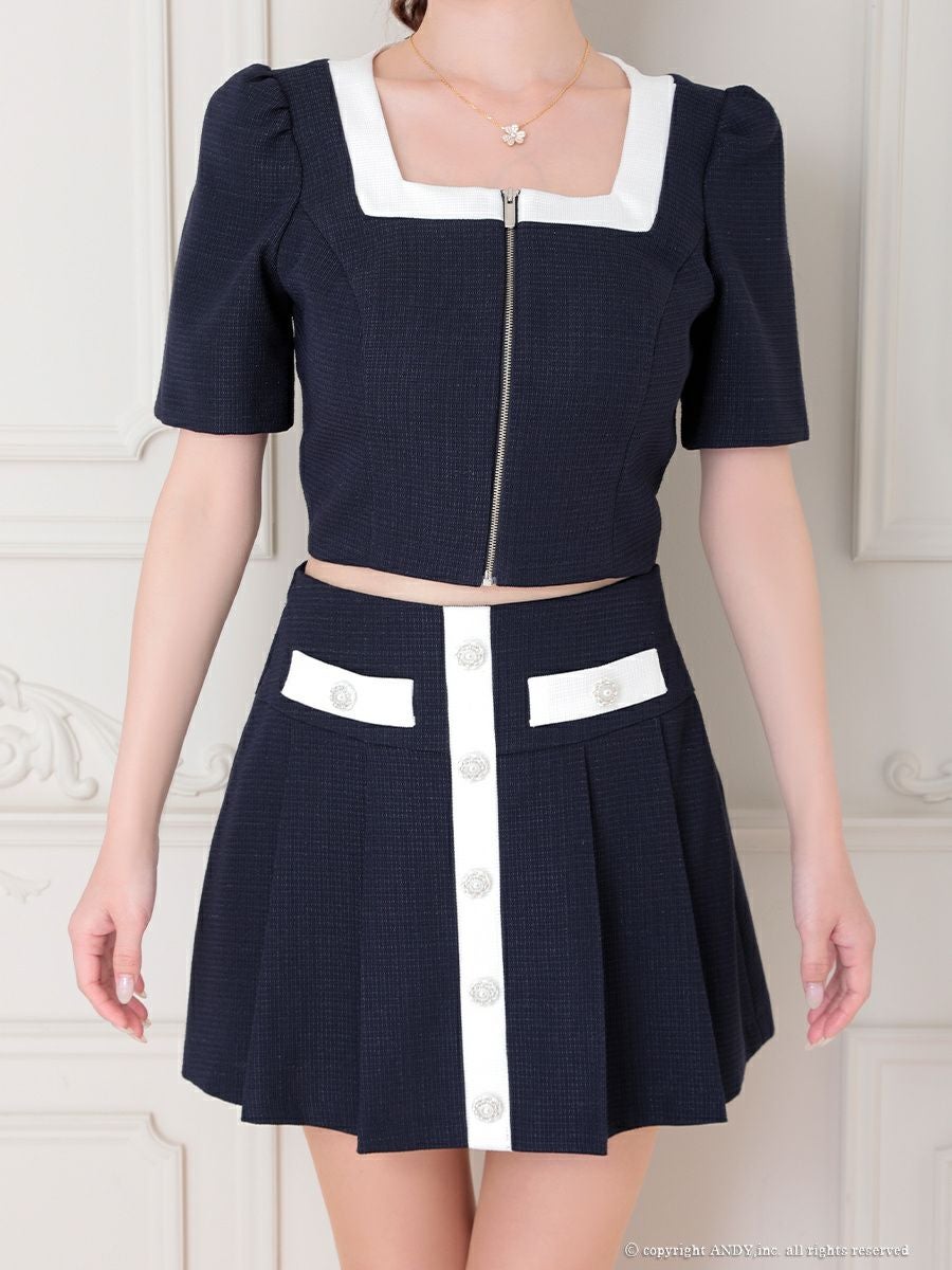 an/アン】セットアップ ジップデザイン 袖あり バイカラー スクエア