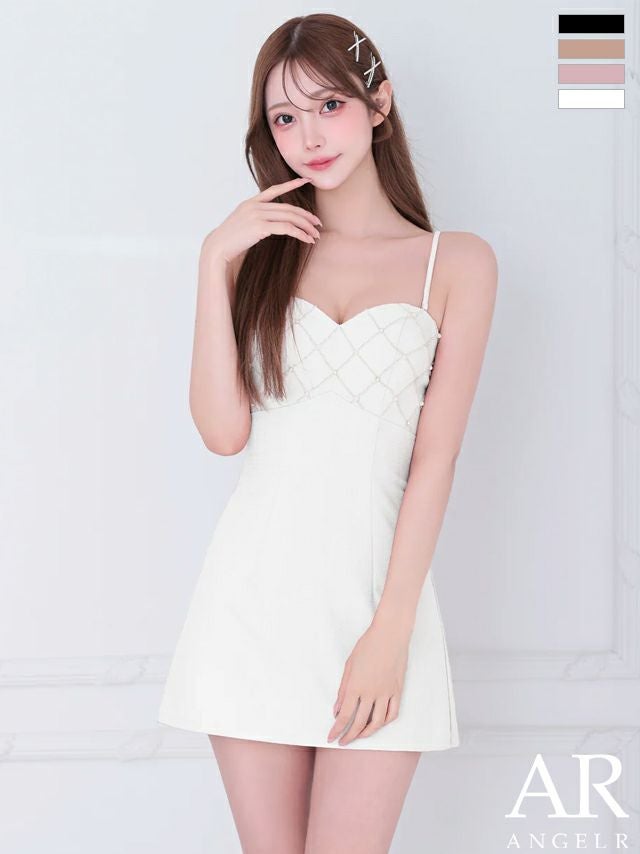 キャバドレス Angel R エンジェルアール ノースリーブトップス フェミニン 2way キャミソール ビスチェ風 パール フレアミニドレス