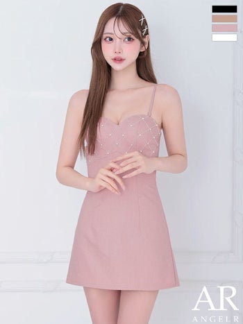 キャバドレス Angel R エンジェルアール フェミニン パール 2way キャミソール ビスチェ風 ノースリーブトップス フレアミニドレス