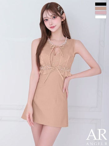 キャバドレス Angel R エンジェルアール ビスチェ風 2way キャミソール ノースリーブトップス フェミニン パール フレアミニドレス