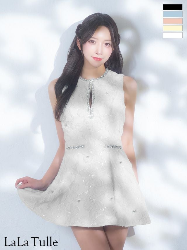 キャバドレス ROBEdeFLEURS ローブドフルール ガーリー ノースリーブ ジップデザイン ビジュー フレアミニドレス