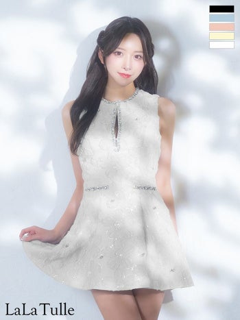 キャバドレス ROBEdeFLEURS ローブドフルール ガーリー ノースリーブ ジップデザイン ビジュー フレアミニドレス