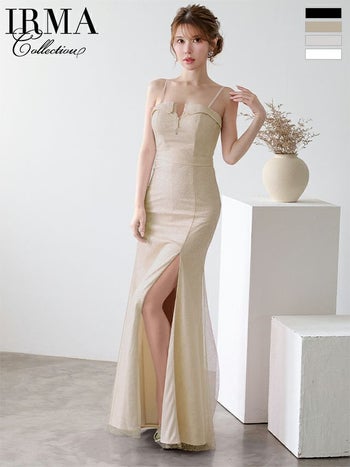 キャバドレス IRMA イルマ スリット ジップデザイン レース ワンカラー キャミソール タイトロングドレス