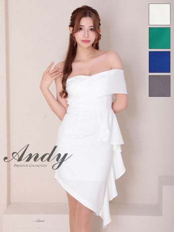 キャバドレス Andy アンディ フリル ワンカラー ワンショルダー オフショル アシンメトリー タック タイトミニドレス