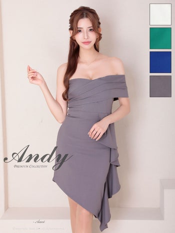 キャバドレス Andy アンディ アシンメトリー フリル ワンカラー ワンショルダー オフショル タック タイトミニドレス