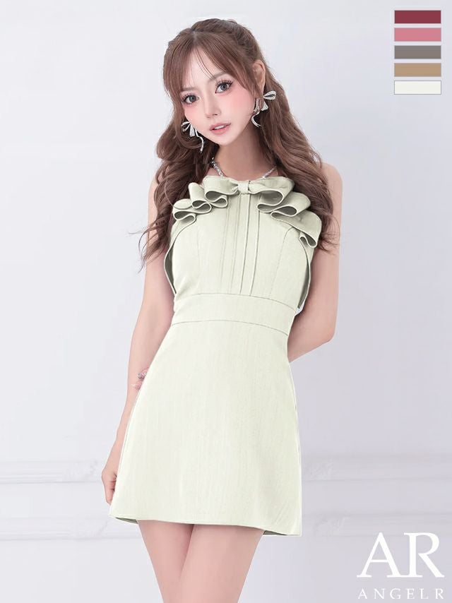 キャバドレス Angel R エンジェルアール キャミソール パールショルダー フリルリボン ガーリー フレアミニドレス
