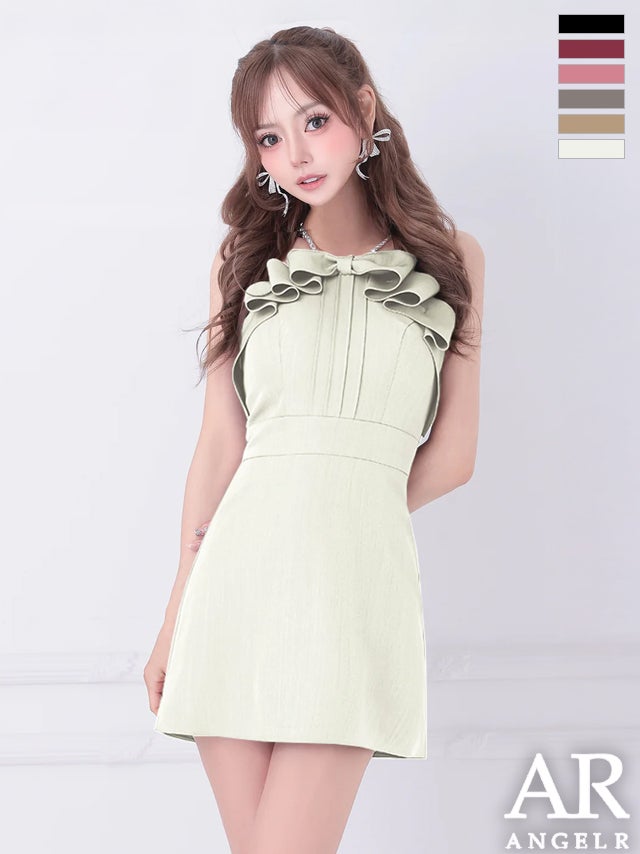 キャバドレス Angel R エンジェルアール キャミソール パールショルダー フリルリボン ガーリー フレアミニドレス