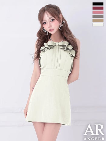 キャバドレス Angel R エンジェルアール キャミソール パールショルダー フリルリボン ガーリー フレアミニドレス