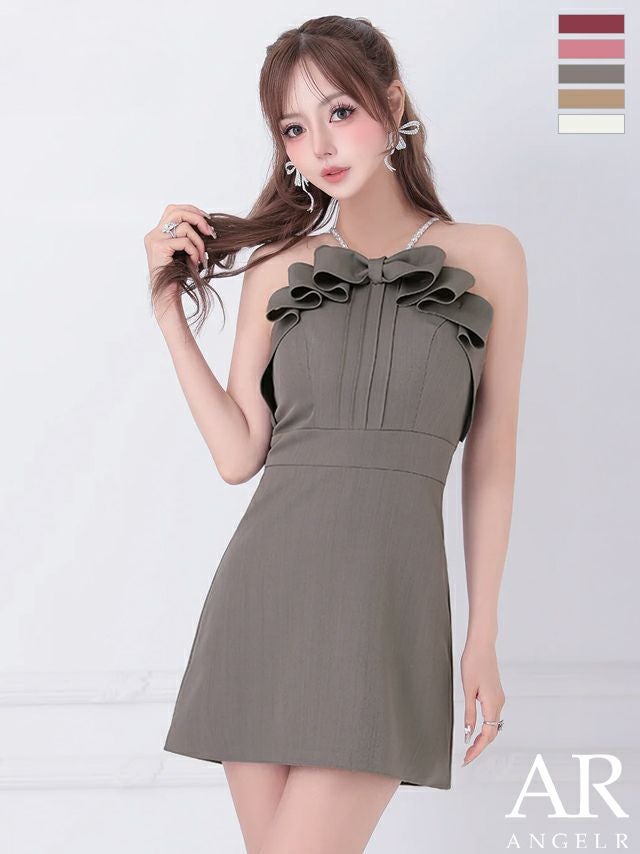 キャバドレス Angel R エンジェルアール フリルリボン ガーリー キャミソール パールショルダー フレアミニドレス