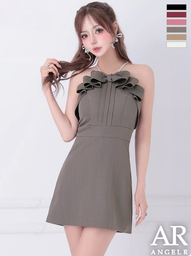 キャバドレス Angel R エンジェルアール フリルリボン ガーリー キャミソール パールショルダー フレアミニドレス