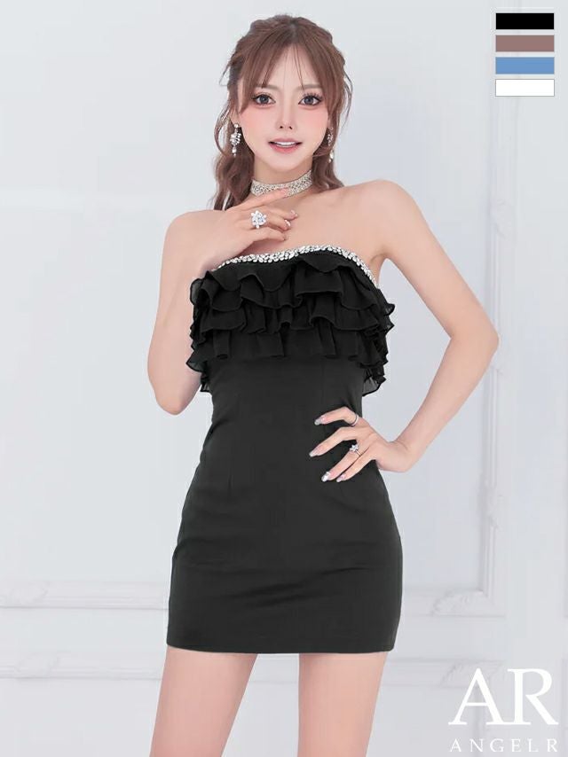 キャバドレス Angel R エンジェルアール フリル ビジュー フェミニン ベアトップ タイトミニドレス