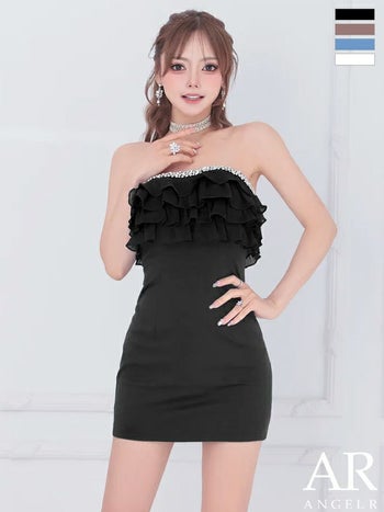 キャバドレス Angel R エンジェルアール フリル ビジュー フェミニン ベアトップ タイトミニドレス