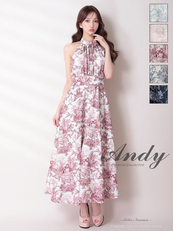 キャバドレス Andy アンディ ホルターネック ハイネック カットデザイン シフォン トワルドゥジュイ Aラインロングドレス