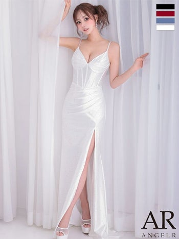 キャバドレス Angel R エンジェルアール セクシー キャミソール オープンバスト タックデザイン ビジュー スリット タイトロングドレス