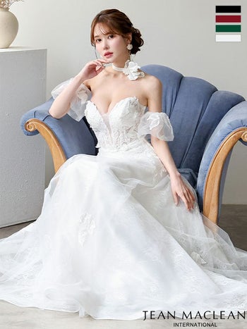 キャバドレス JEANMACLEAN ジャンマクレーン パフスリーブ チョーカー バースデー レース シアー オフショルダー Aラインロングドレス