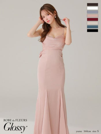 キャバドレス Glossy by ROBE de FLEURS グロッシー オープンバスト キャミソール ビジューチェーン サテン セクシー マーメイドロングドレス