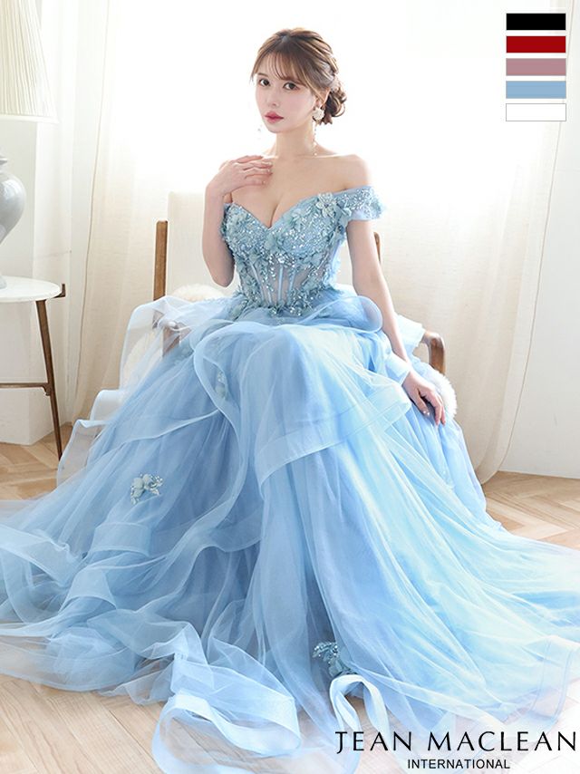 キャバドレス JEANMACLEAN ジャンマクレーン フラワー シアー バースデー バストカット オフショルダー Aラインロングドレス