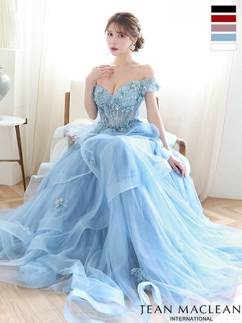 キャバドレス JEANMACLEAN ジャンマクレーン フラワー シアー バースデー バストカット オフショルダー Aラインロングドレス