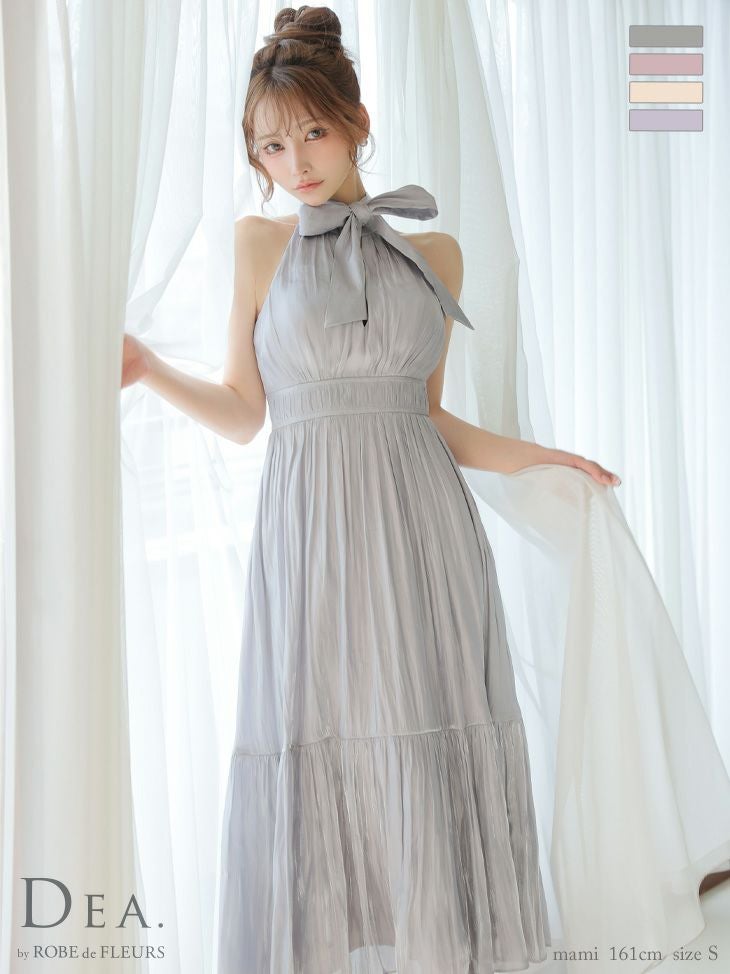 キャバドレス DEA. ROBE de FLEURS ディア ローブドフルール リボン エレガント ホルターネック サテン バストカット Aラインロングドレス