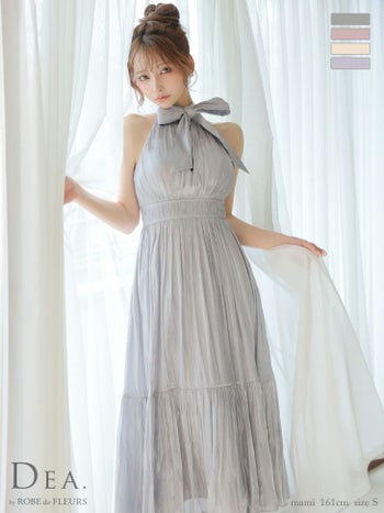 キャバドレス DEA. ROBE de FLEURS ディア ローブドフルール リボン エレガント ホルターネック サテン バストカット Aラインロングドレス