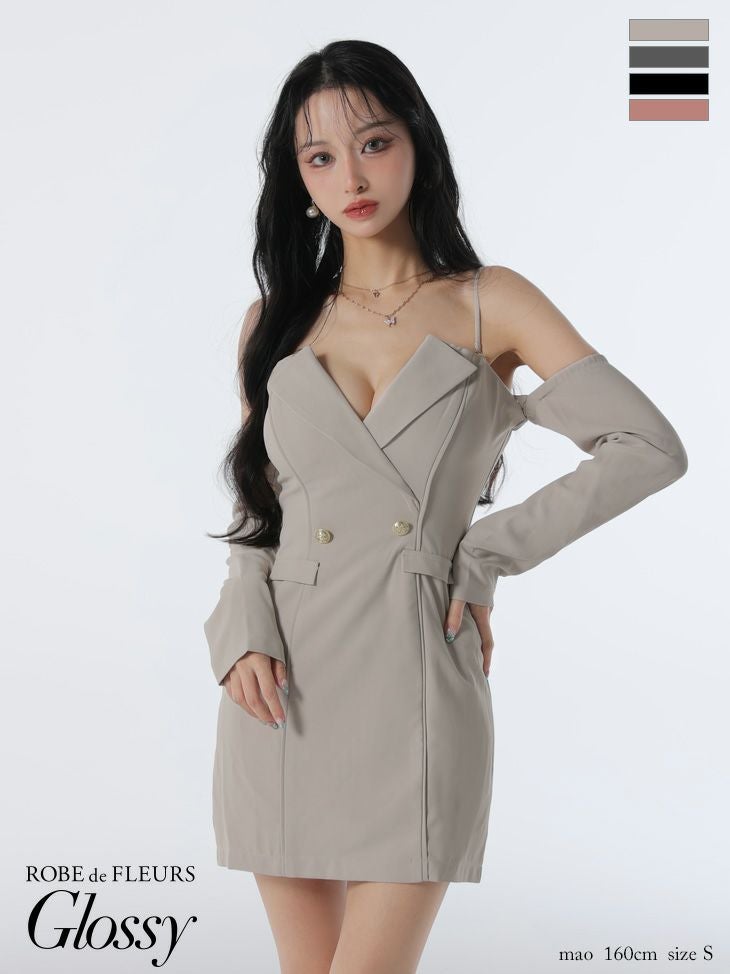 キャバドレス Glossy ROBE de FLEURS グロッシー ローブドフルール 肩あき 長袖 ２way テーラード風 セクシー タイトミニドレス