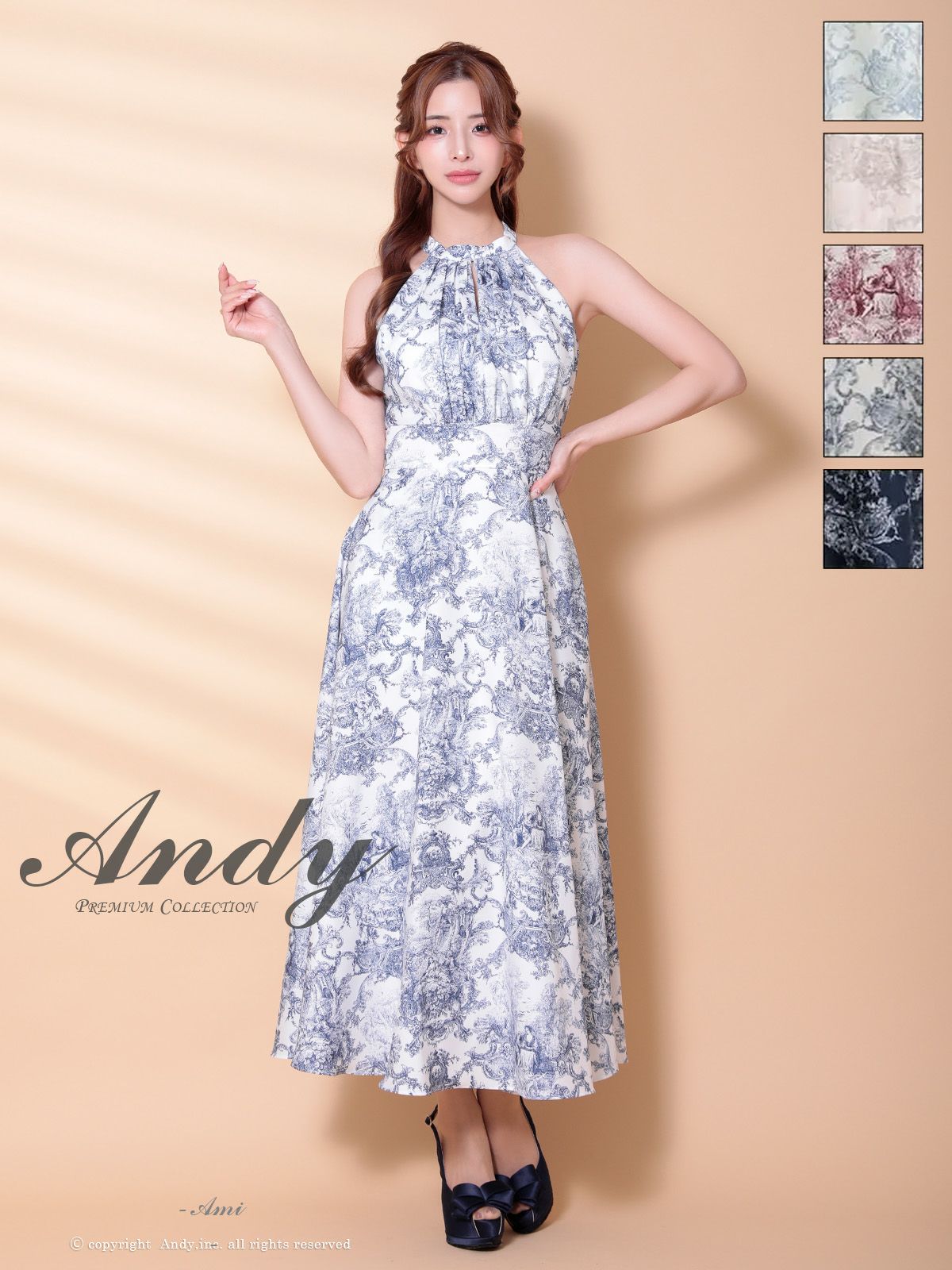 キャバドレス Andy アンディ ハイネック ホルターネック カットデザイン シフォン トワルドゥジュイ Aラインロングドレス