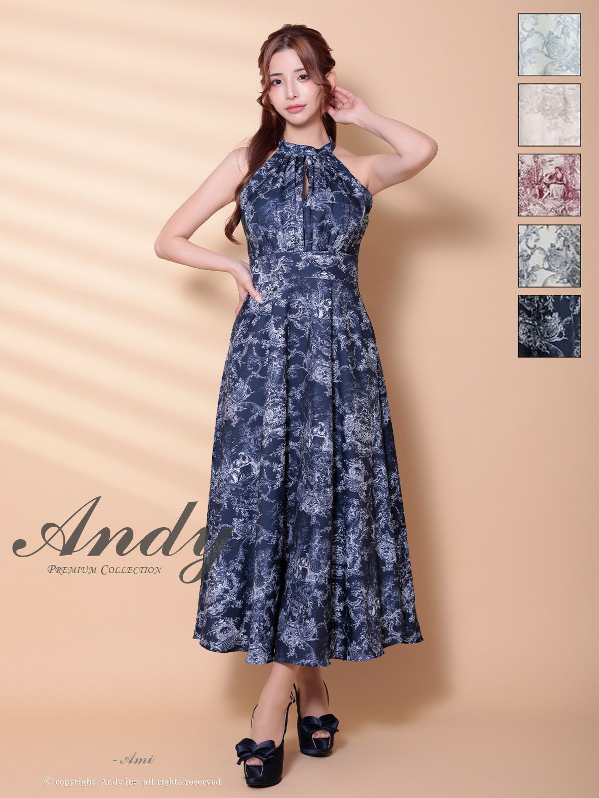 キャバドレス Andy アンディ カットデザイン ハイネック ホルターネック シフォン トワルドゥジュイ Aラインロングドレス