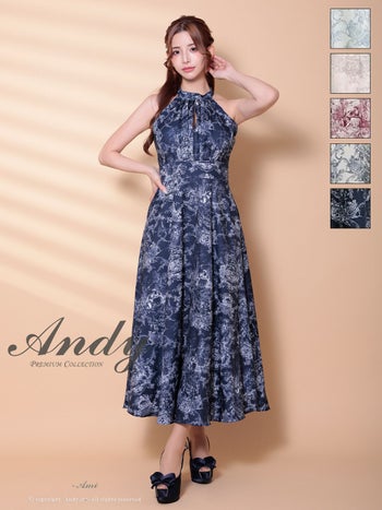 キャバドレス Andy アンディ カットデザイン ハイネック ホルターネック シフォン トワルドゥジュイ Aラインロングドレス