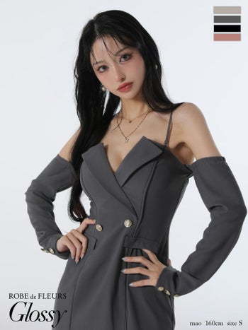 キャバドレス Glossy ROBE de FLEURS グロッシー ローブドフルール テーラード風 肩あき 長袖 ２way セクシー タイトミニドレス