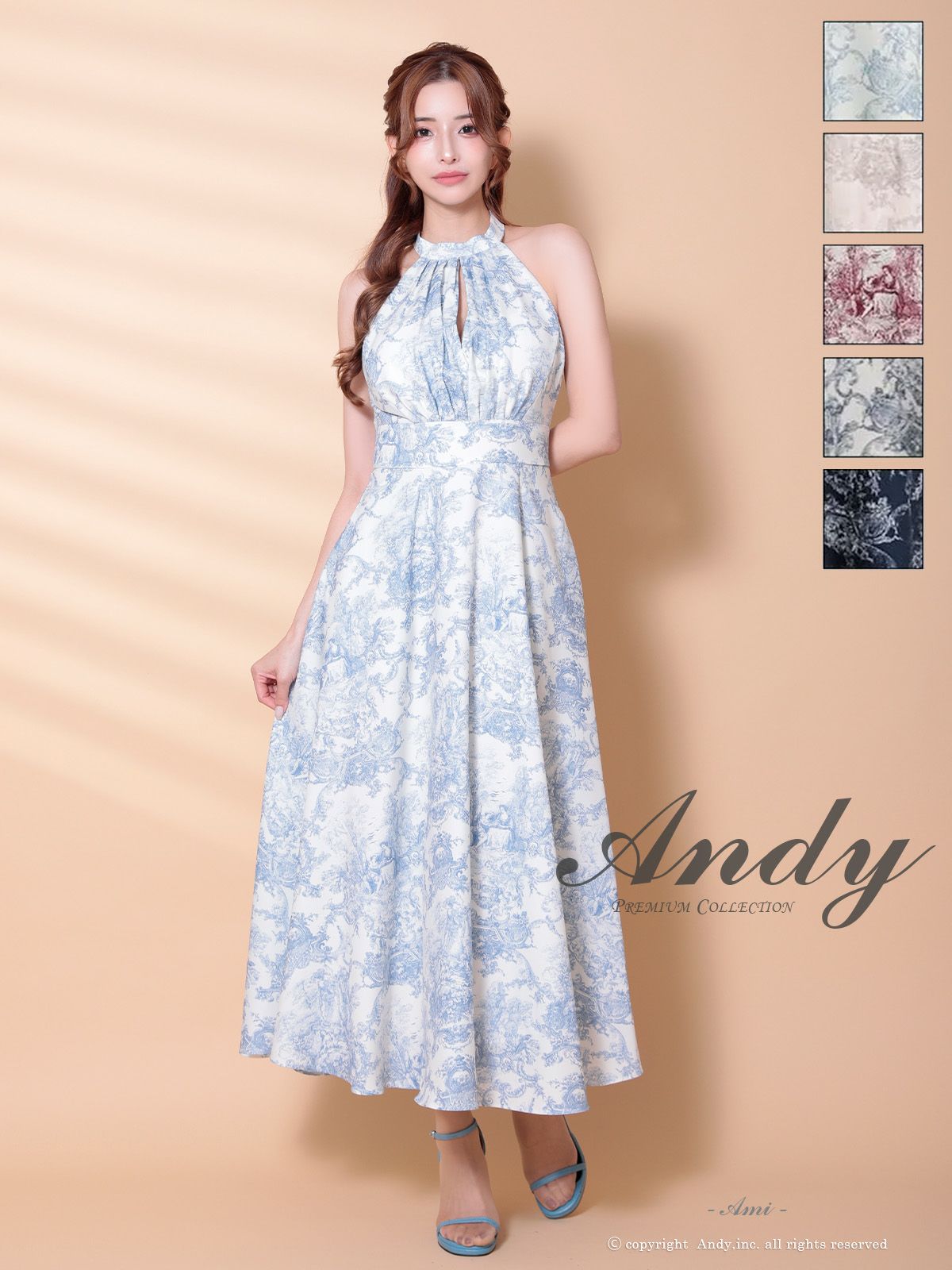 キャバドレス Andy アンディ シフォン カットデザイン ハイネック ホルターネック トワルドゥジュイ Aラインロングドレス