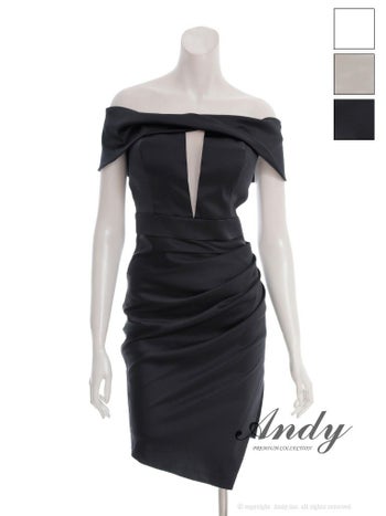 キャバドレス Andy アンディ アシンメトリー バストカット ワンカラー シンプル オフショルダー タイトミニドレス